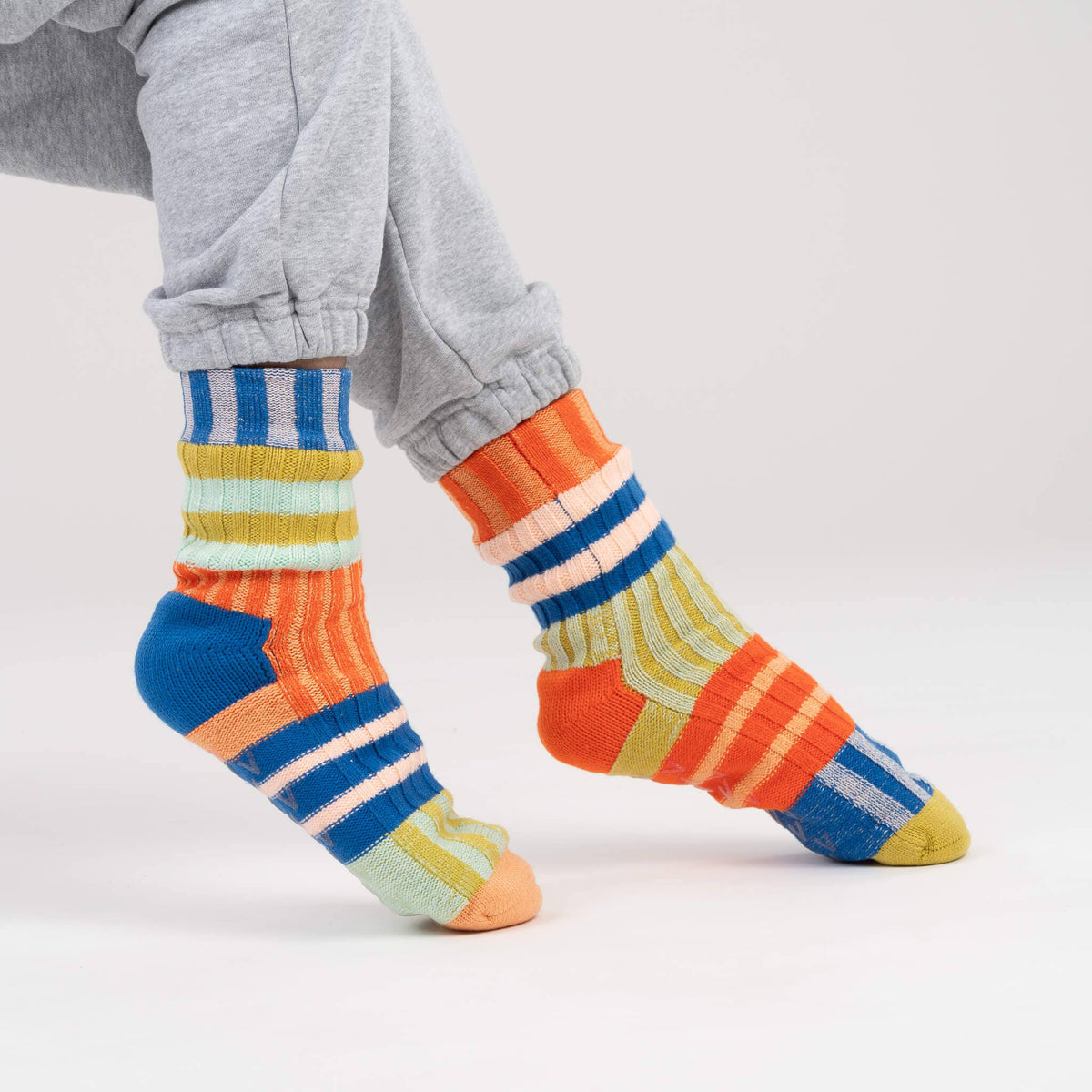 Patchwork Stripe House Socks: Rainbow (L/XL)