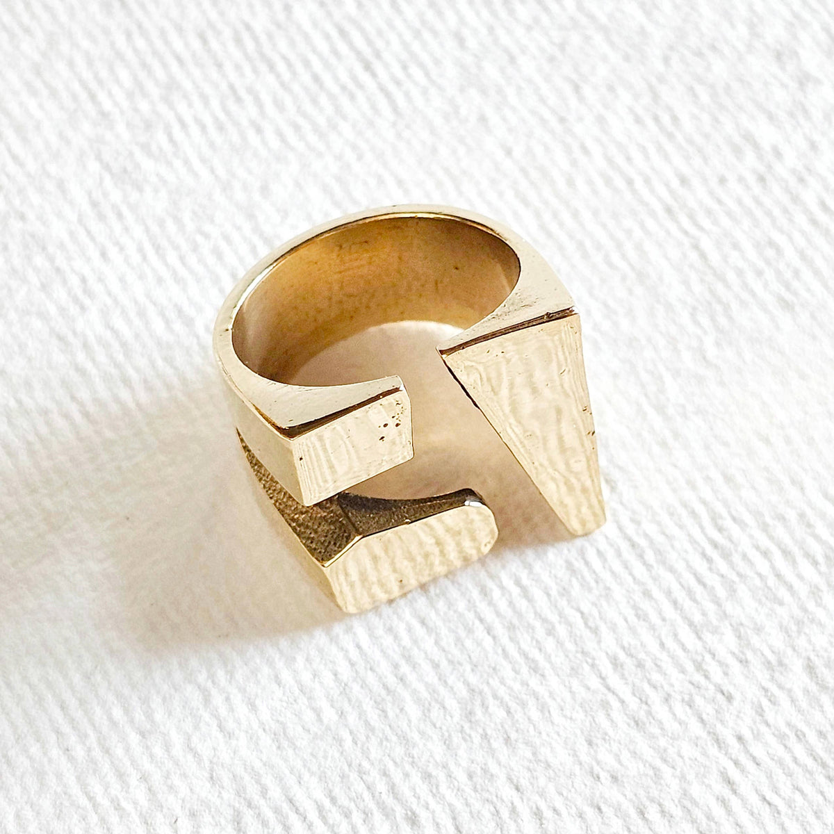 Brass chunky cubed ring cubed adjustable handmade geometric