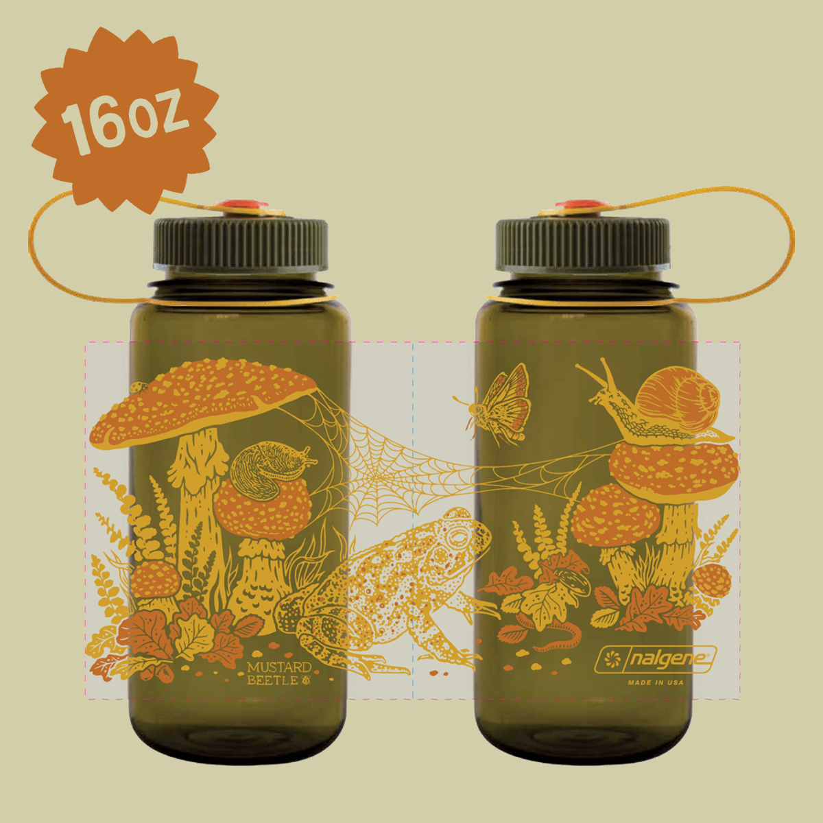 16oz Toad &amp; Mushrooms, Wide Mouth Nalgene Water Bottle