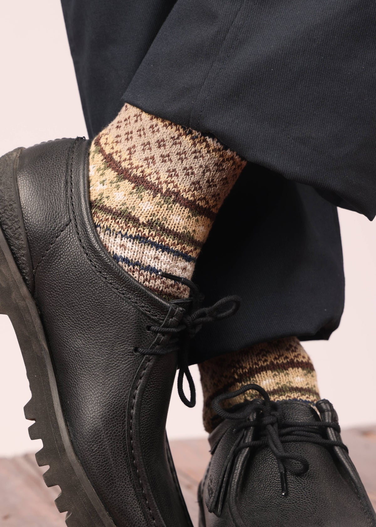 Cotton Fair Isle Sock: Navy (L)