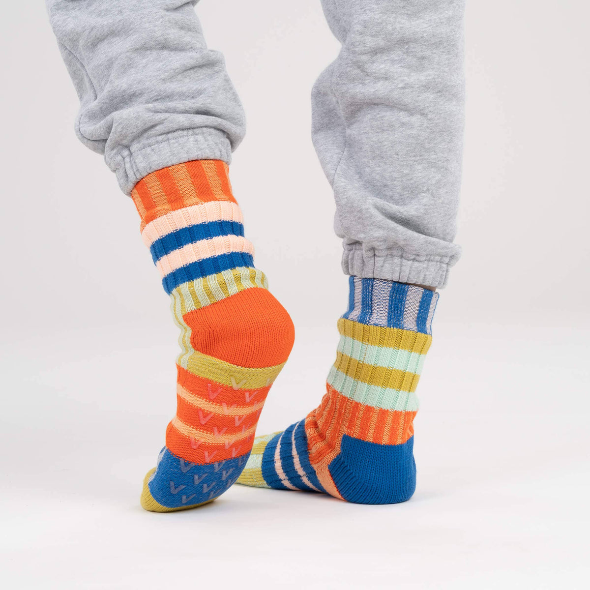 Patchwork Stripe House Socks: Rainbow (S/M)