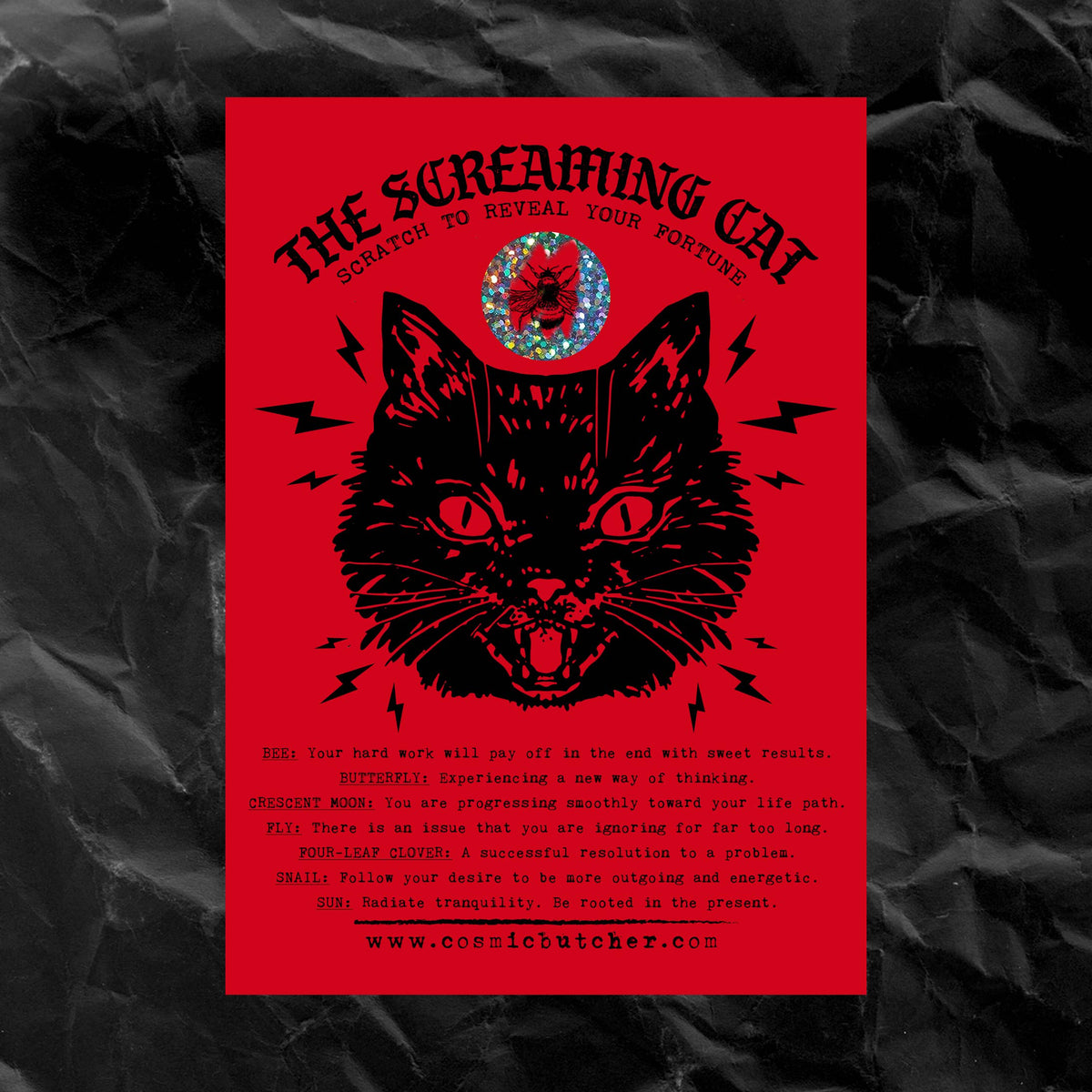 “SCREAMING CAT” Scratch Off Fortune Affirmation Novelty Card: BRIGHTS/NEON