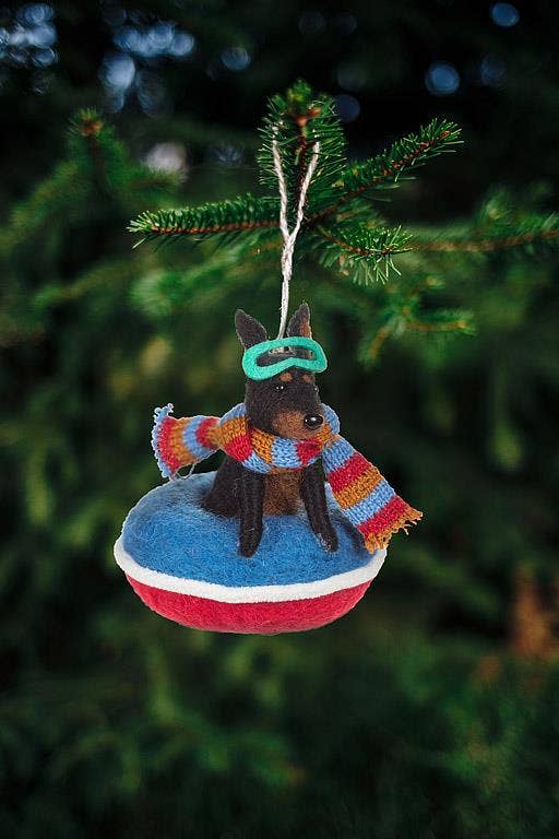 Snowtubing Dog Ornament-