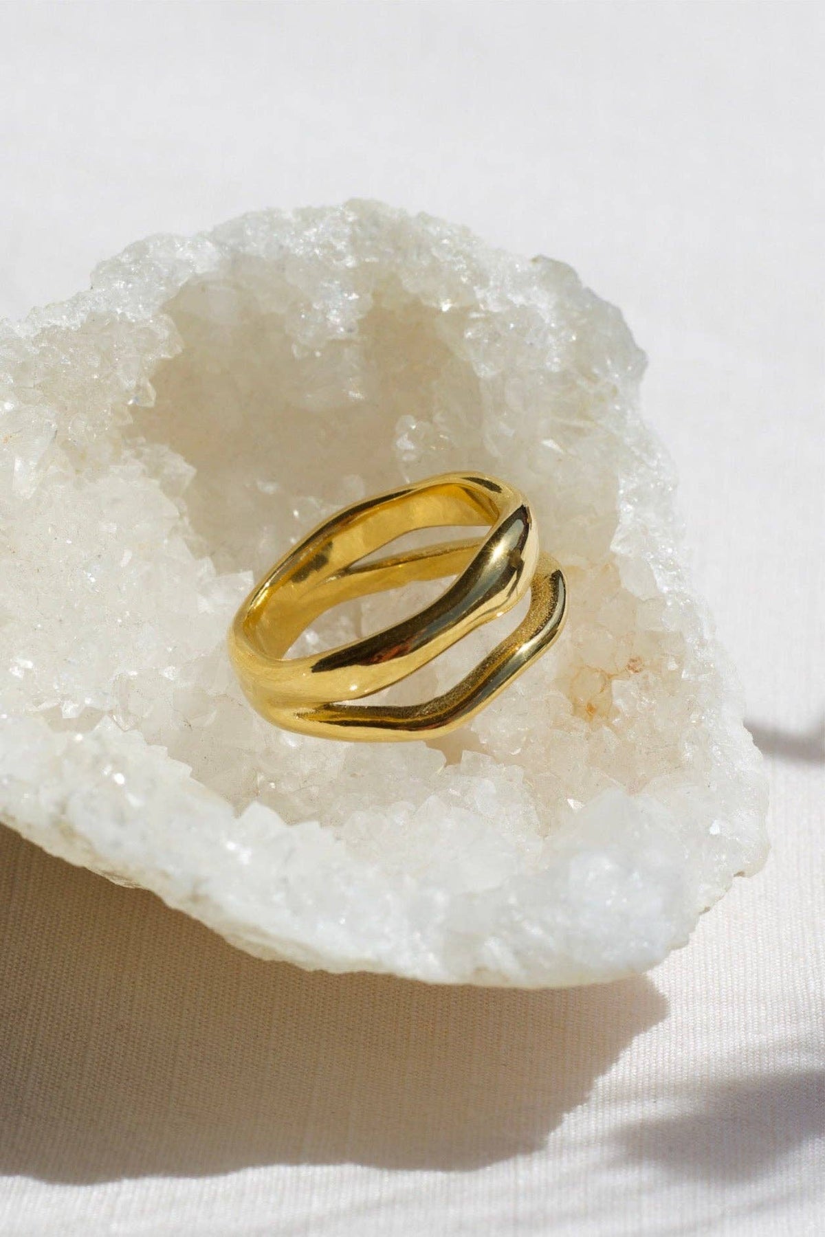 Shantina - Double Layer Wave Gold Stacking Ring
