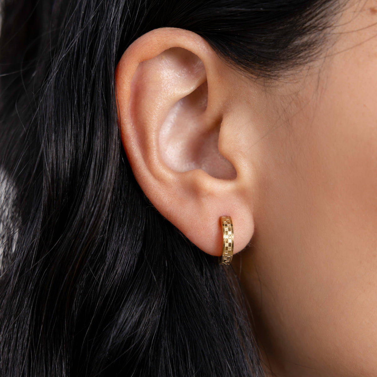 Checkered Waterproof Gold Huggie Earrings