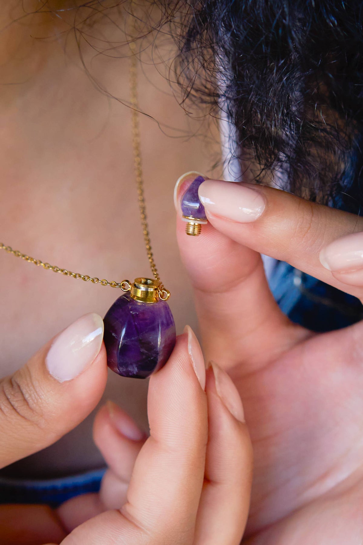 Isla Vessel Necklace - 18K Gold Plated + Gemstone: Amethyst