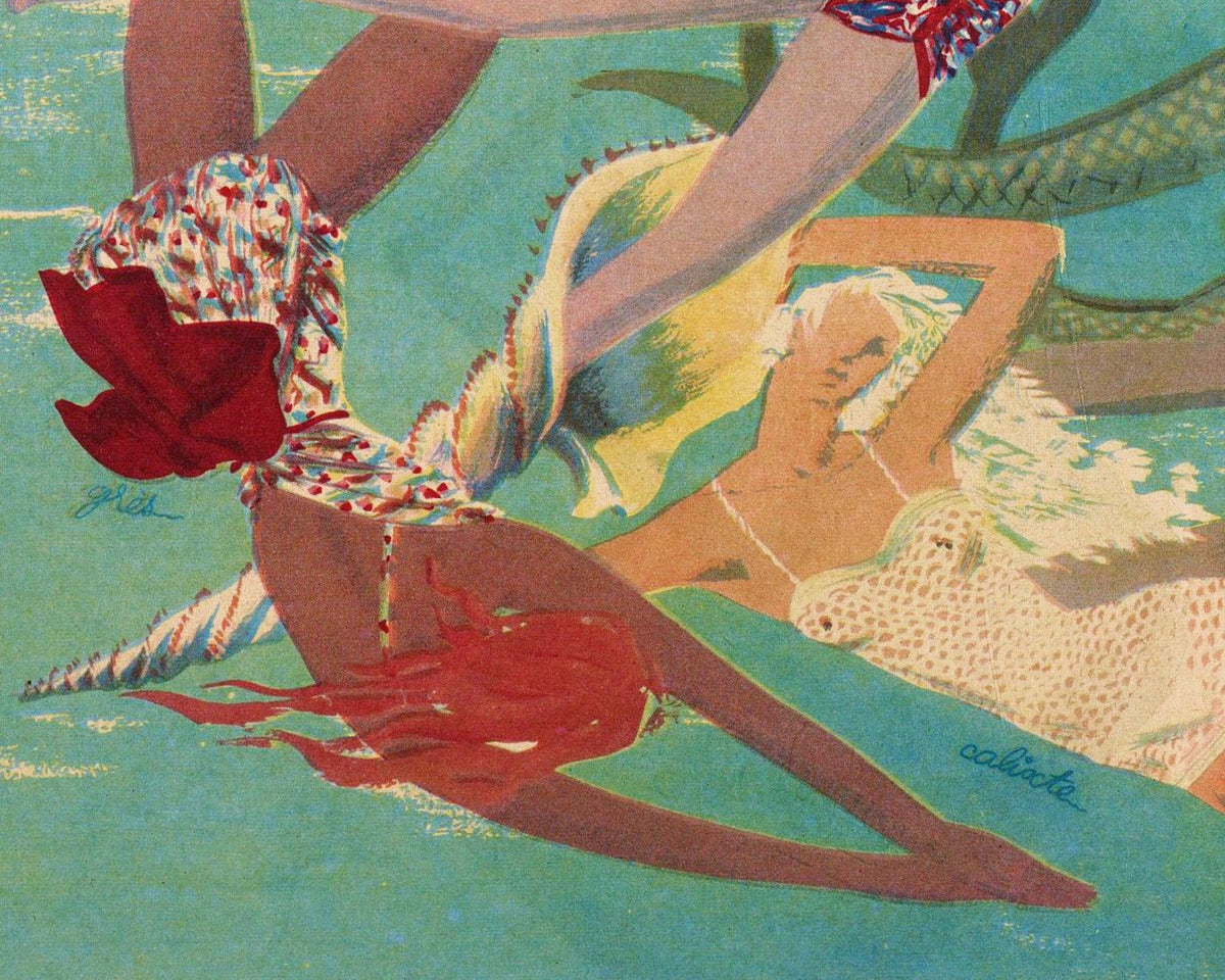 Vintage French mermaid illustration | Women in water | La Femme magazine  | Cabin, lake, bathroom wall art: 8x10 Inches