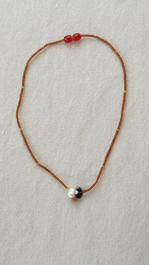 Glass and Pearl Pendant Necklace Brown