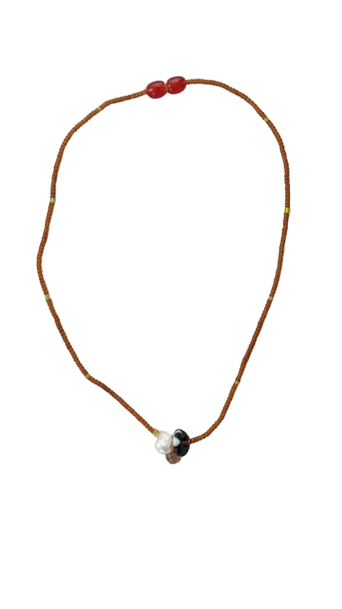 Glass and Pearl Pendant Necklace Brown