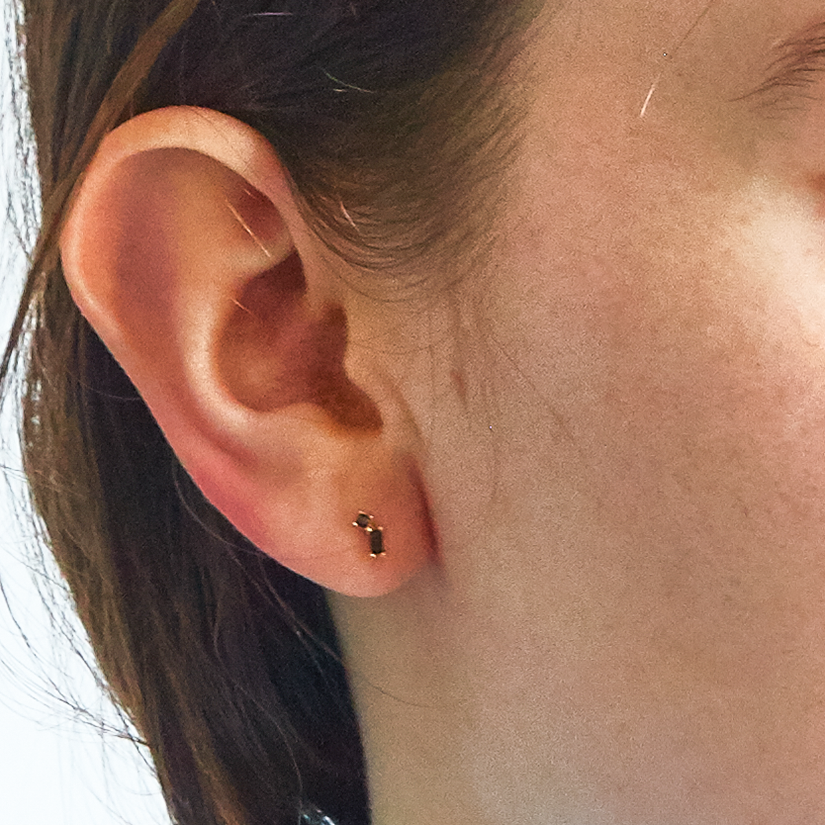 Gold Vermeil Black Geometric Baguette Stud Earring- SINGLE