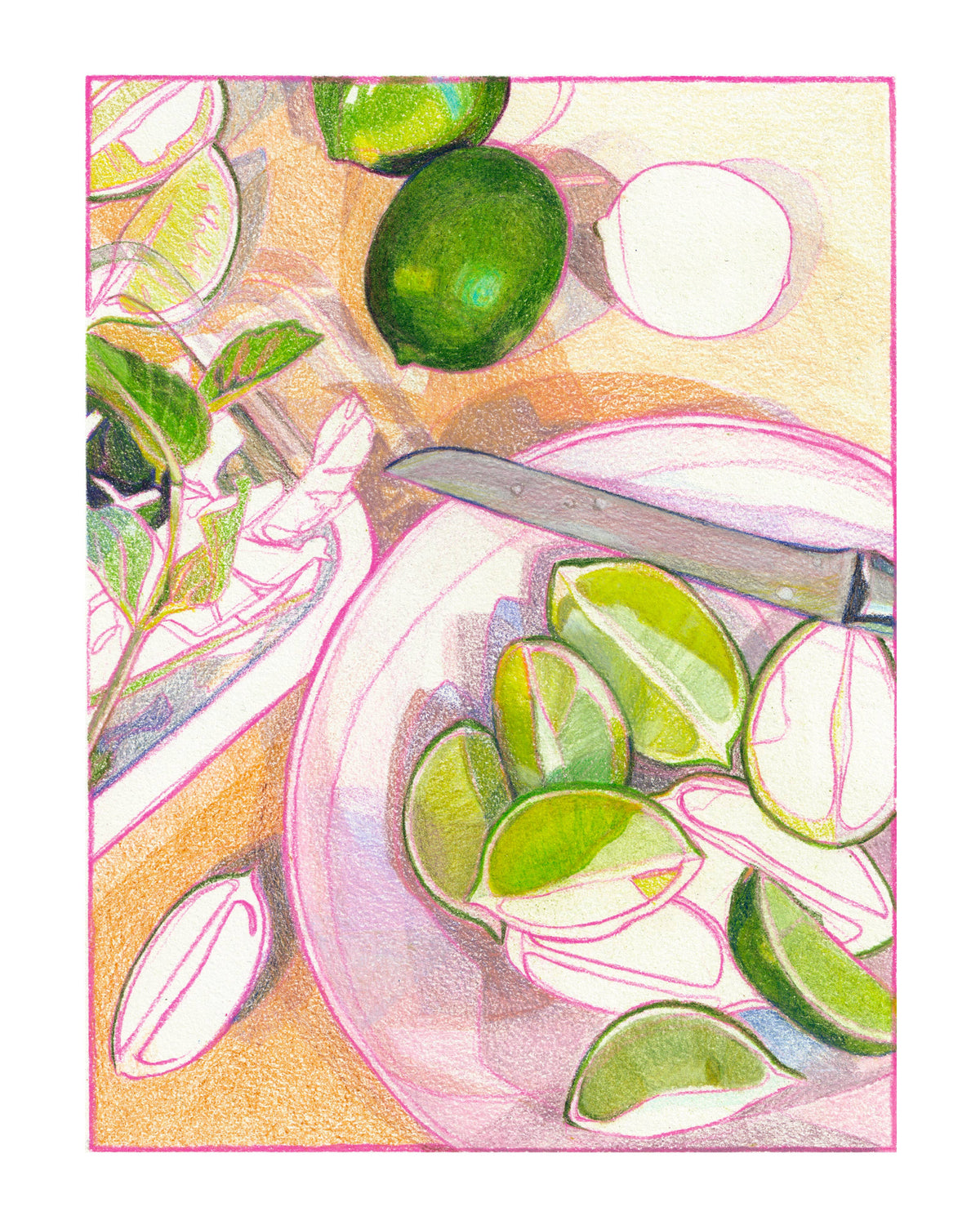 "Limes" Citrus Giclee Wall Art Print: 8x10"
