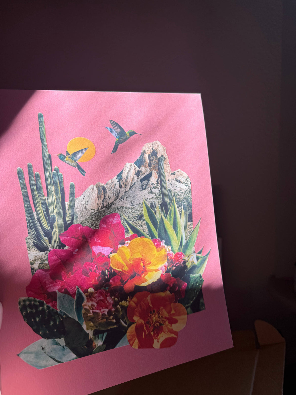 Desert Collage Art Print, Hummingbird Art (UNFRAMED)