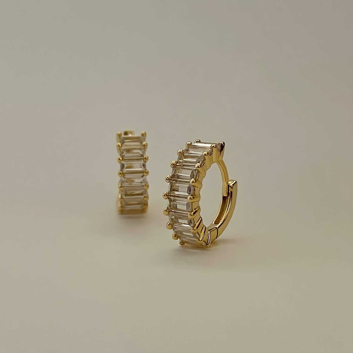 Liya Rectangle Stones Huggies- Gold