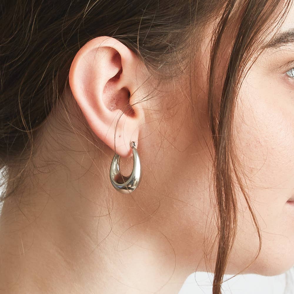Silver Oval Hoop Earrings - Fall Jewelry