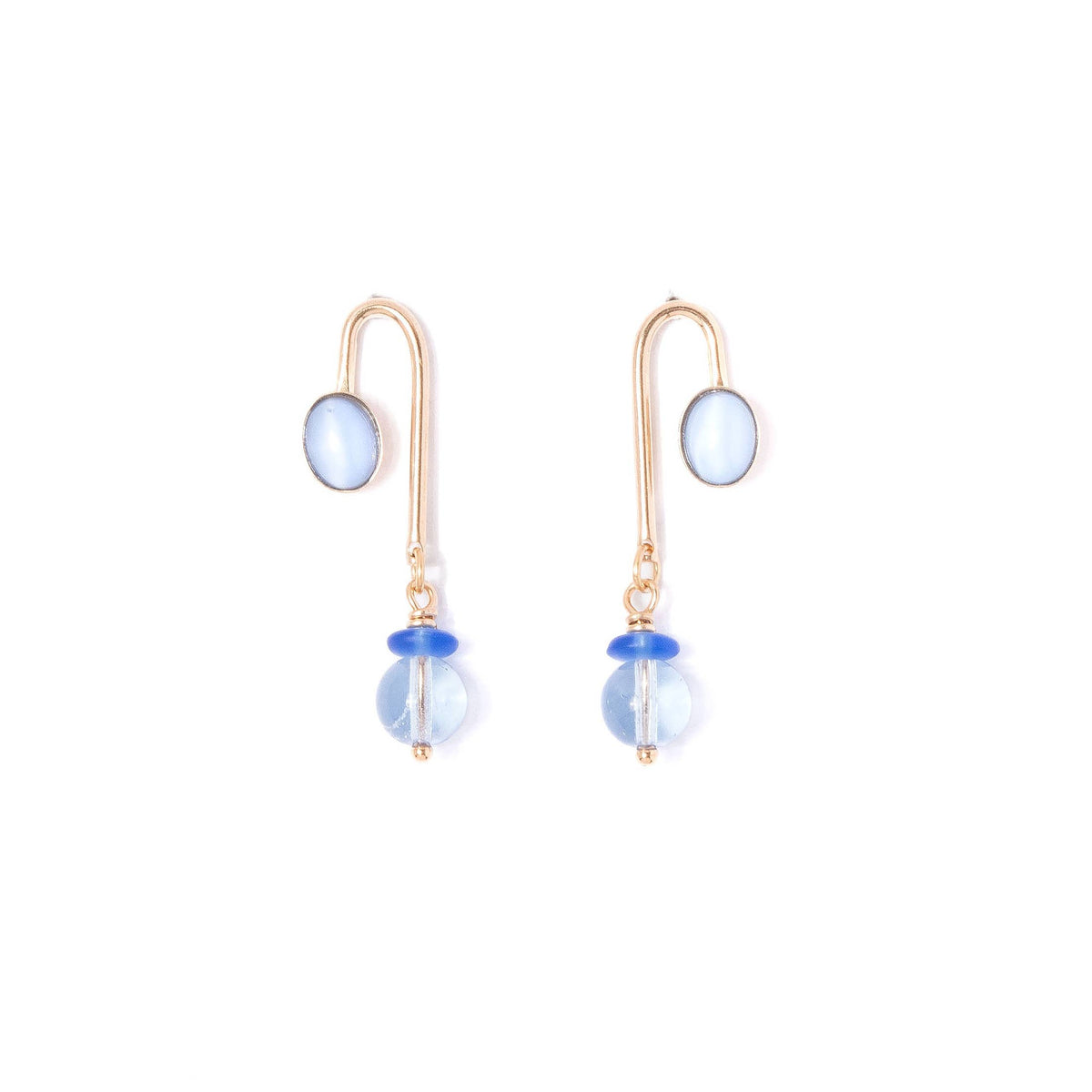 Blue Moonstone Glass Asym Arch Earrings
