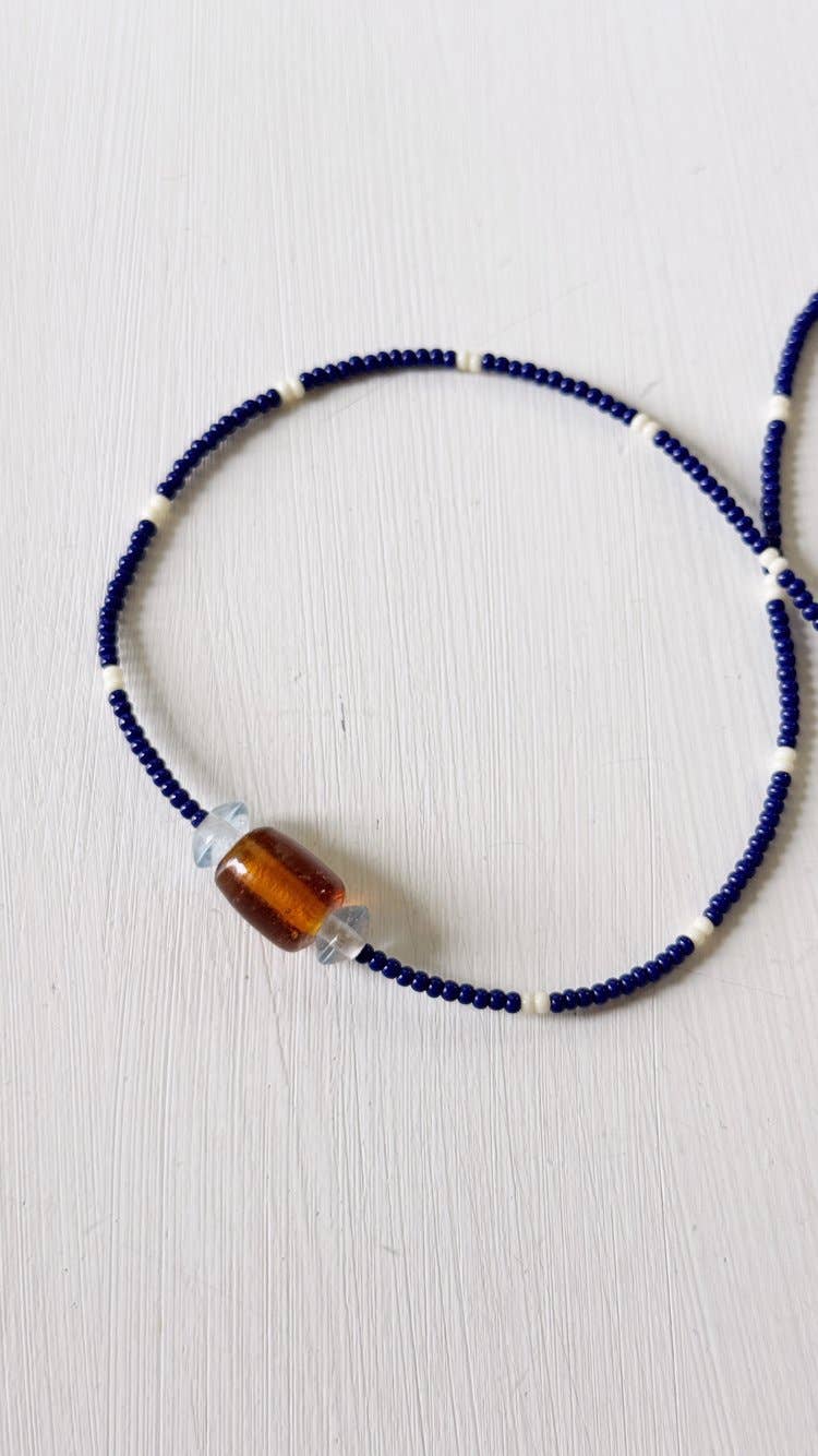 Glass Bead Necklace Navy Brown