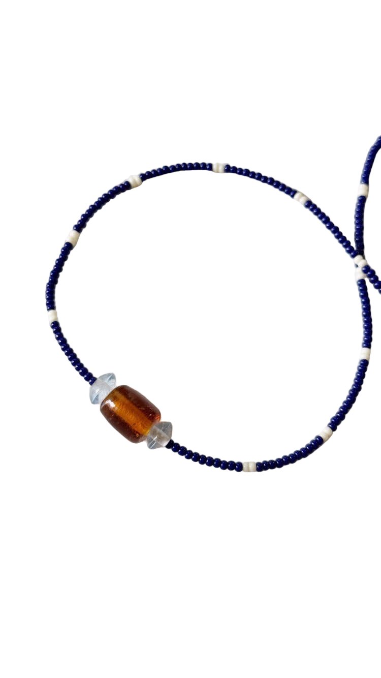 Glass Bead Necklace Navy Brown