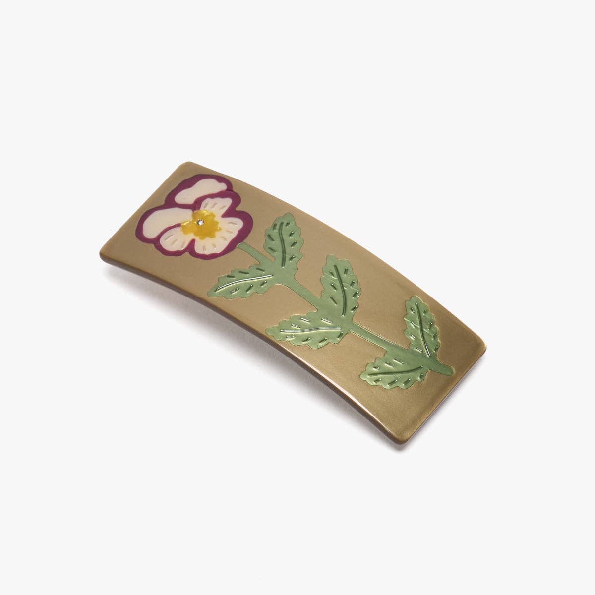 Pansy Flower Gold Acetate French Barrette Hair Clip