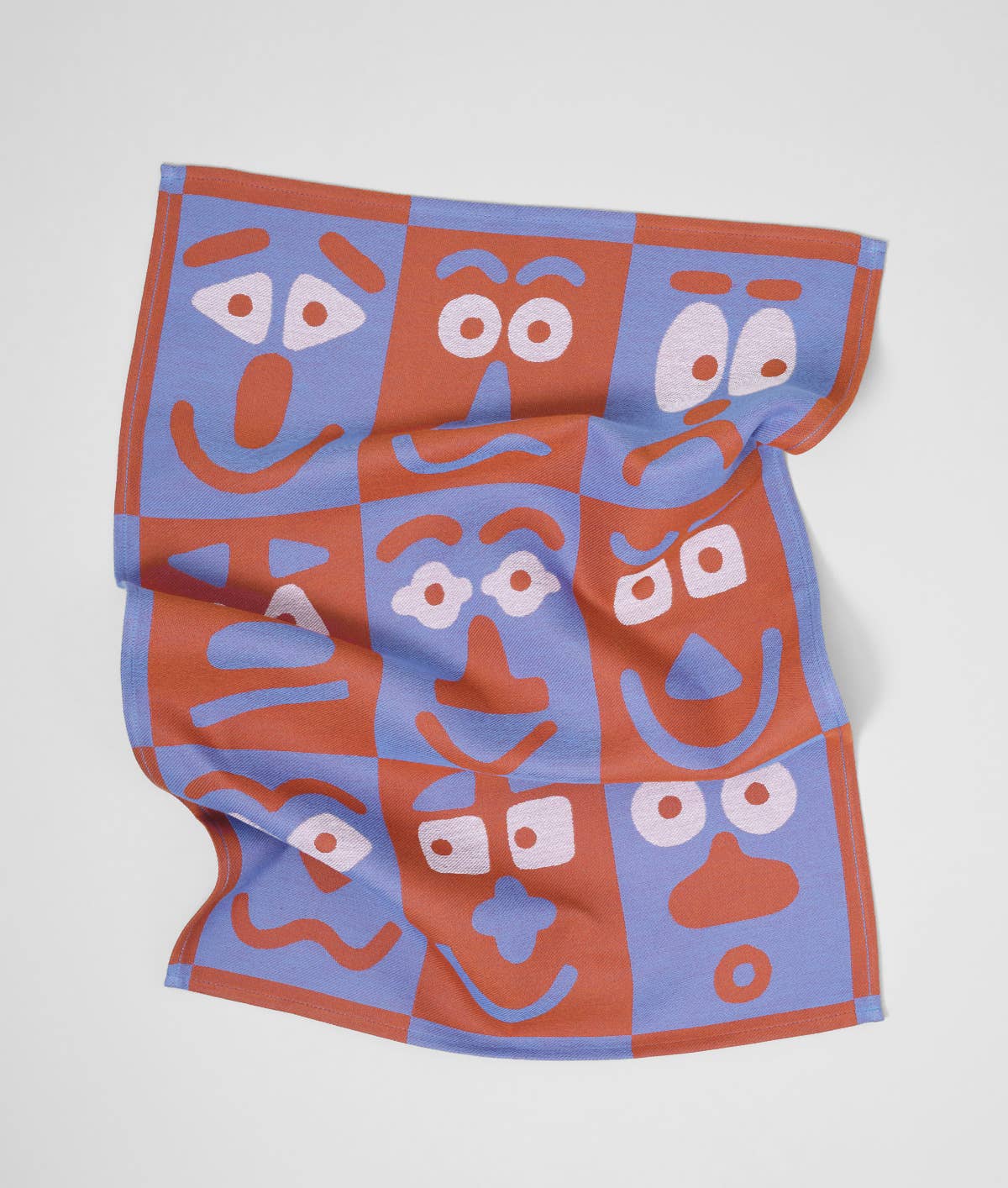Making Faces Blue/Brown Woven Cotton Tea Towel