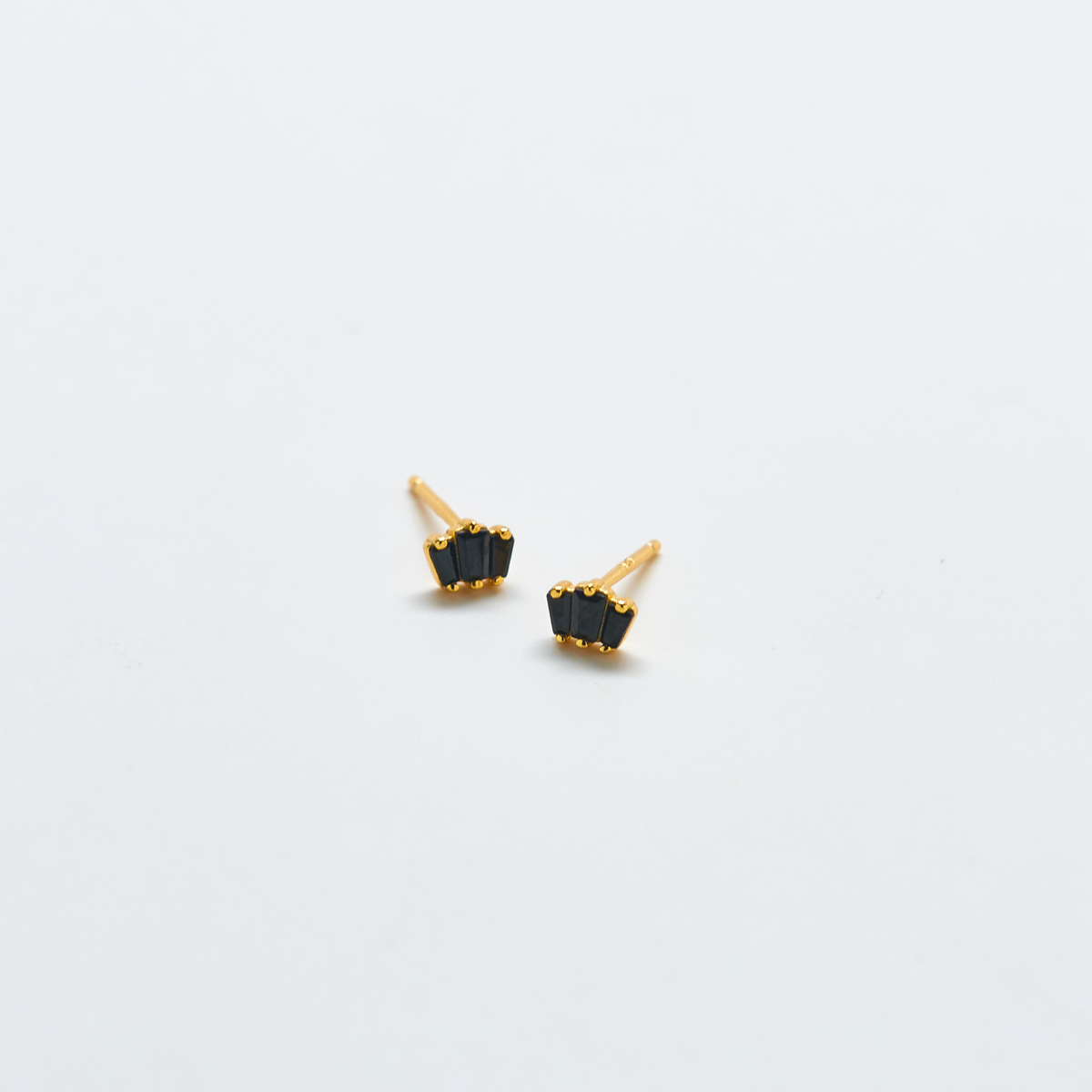 Black Trio Baguette Gold Vermeil Geometric Stud Earring - SINGLE