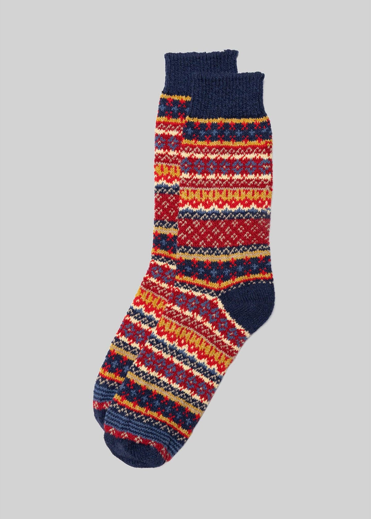 Cotton Fair Isle Sock: Dark navy / One Size