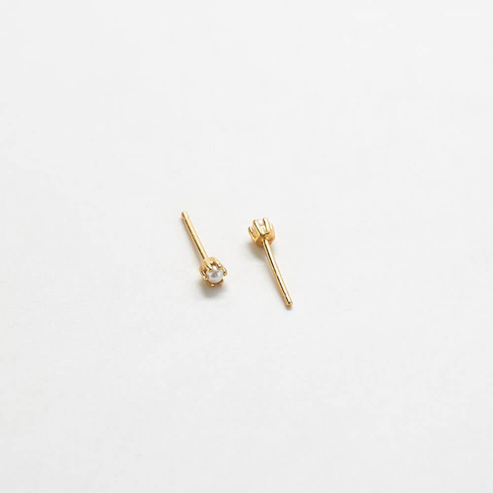 Gold Vermeil Tiny Pearl Semi-Precious Gemstone Stud SINGLE