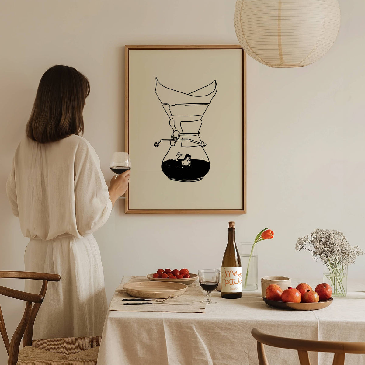 Pour Over Coffee &amp; Mermaid Minimal Art Print: 8x10