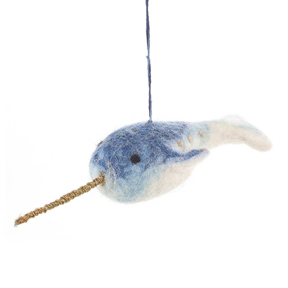 Handmade Felt Fair trade Narwhal Ornament