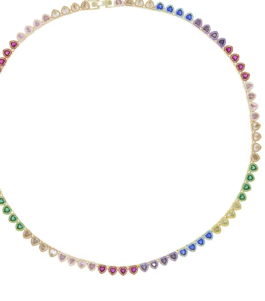 Heart Tennis Necklace- 14K Ombré CZ: Multi