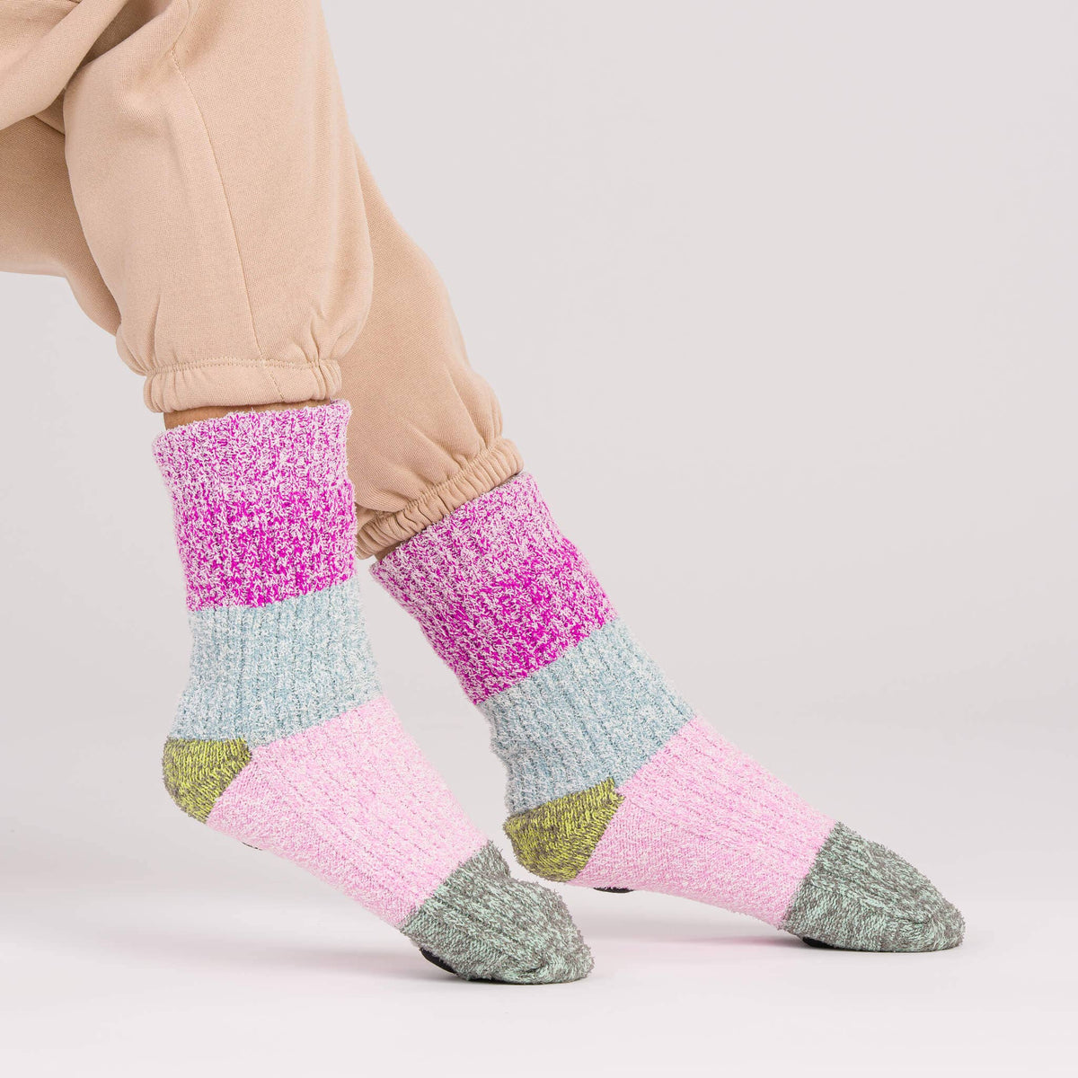 Color Band House Socks: Magenta Stone Blue / S/M - W 6-9<br>M 5-7.5