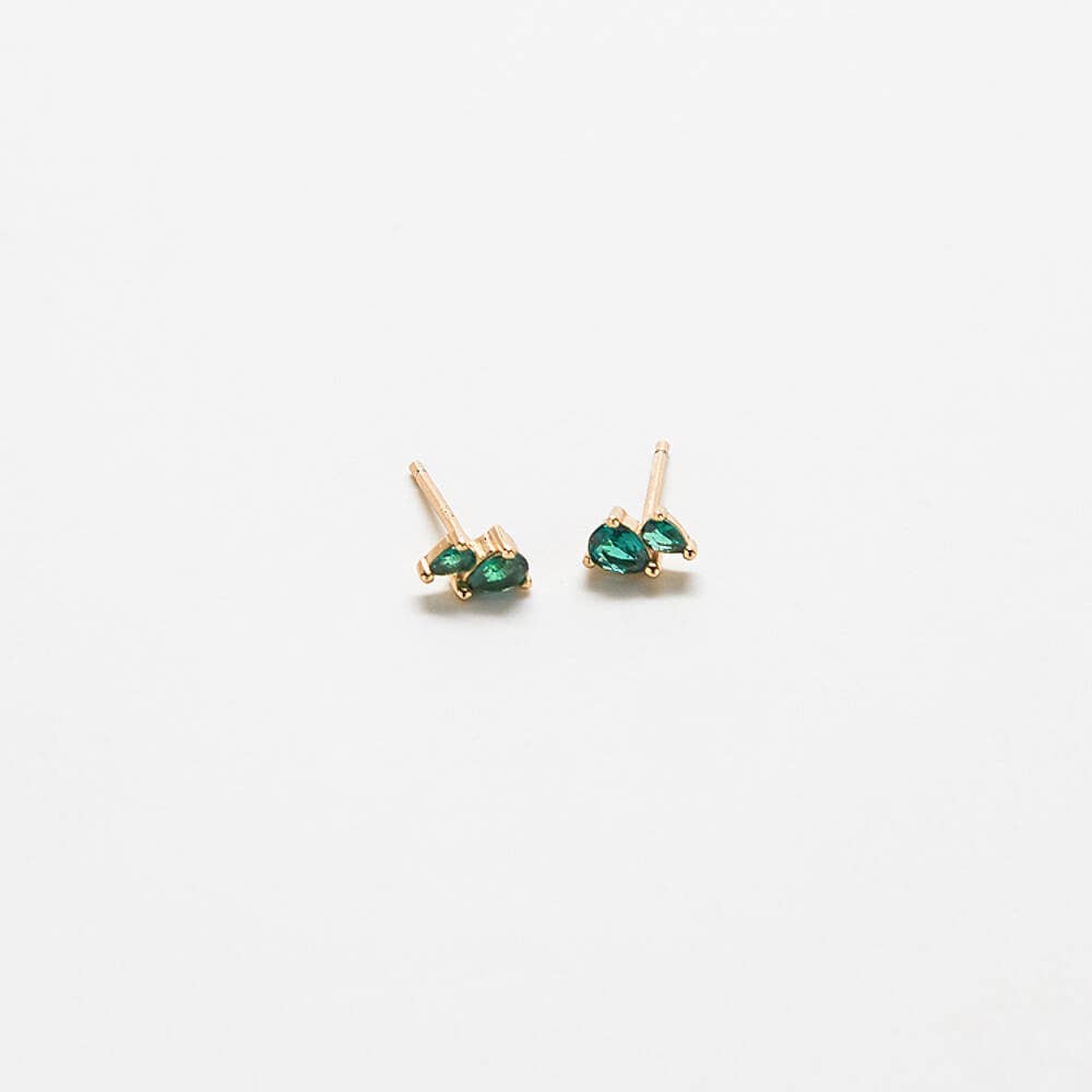 Green Cubic Zirconia Double Teardrop Gold Vermeil Stud - SOLD SINGLE