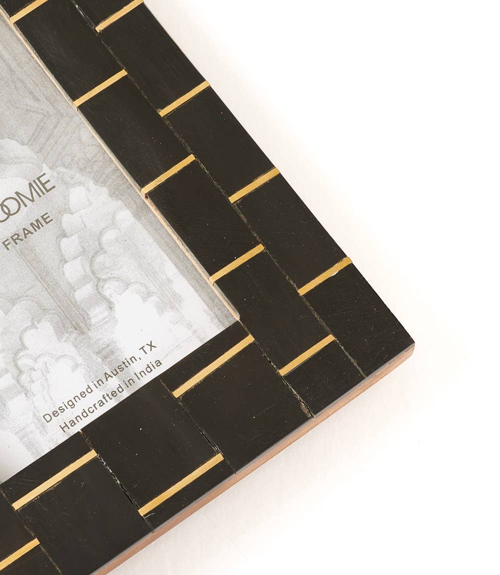 Andhera Dash 4x6 Black Picture Frame - Carved Horn, Brass