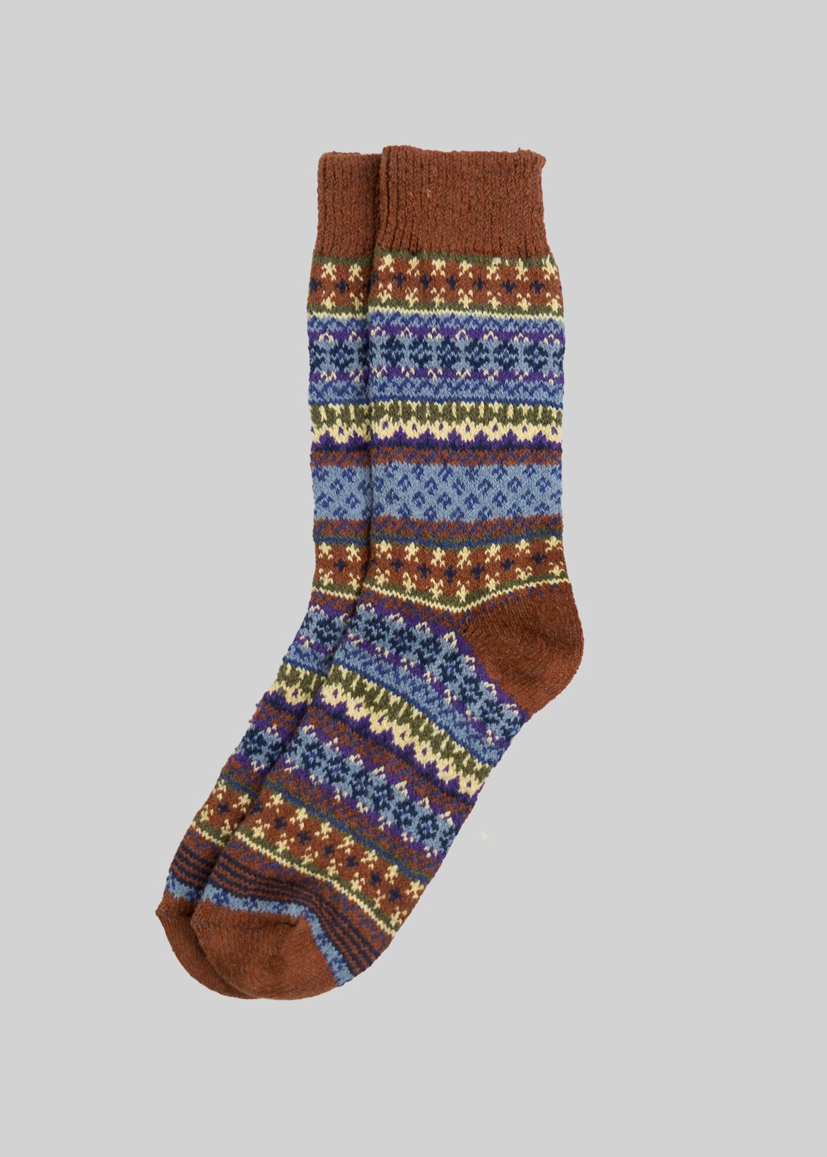 Cotton Fair Isle Sock: Rust (L)
