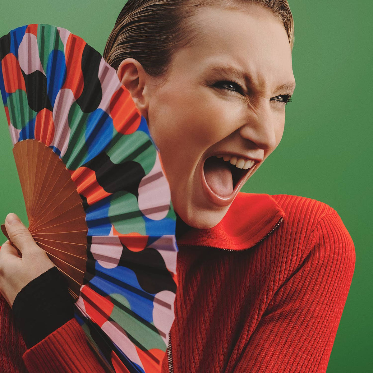 “Arcadia” Fan - Pink, Black, Blue & Green