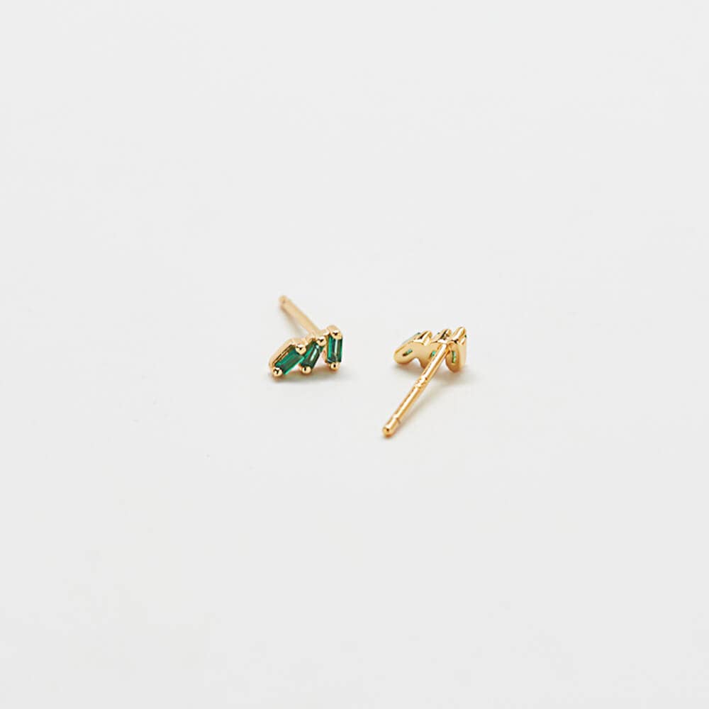Green Triple Baguette Gold Vermeil Stud - SINGLE