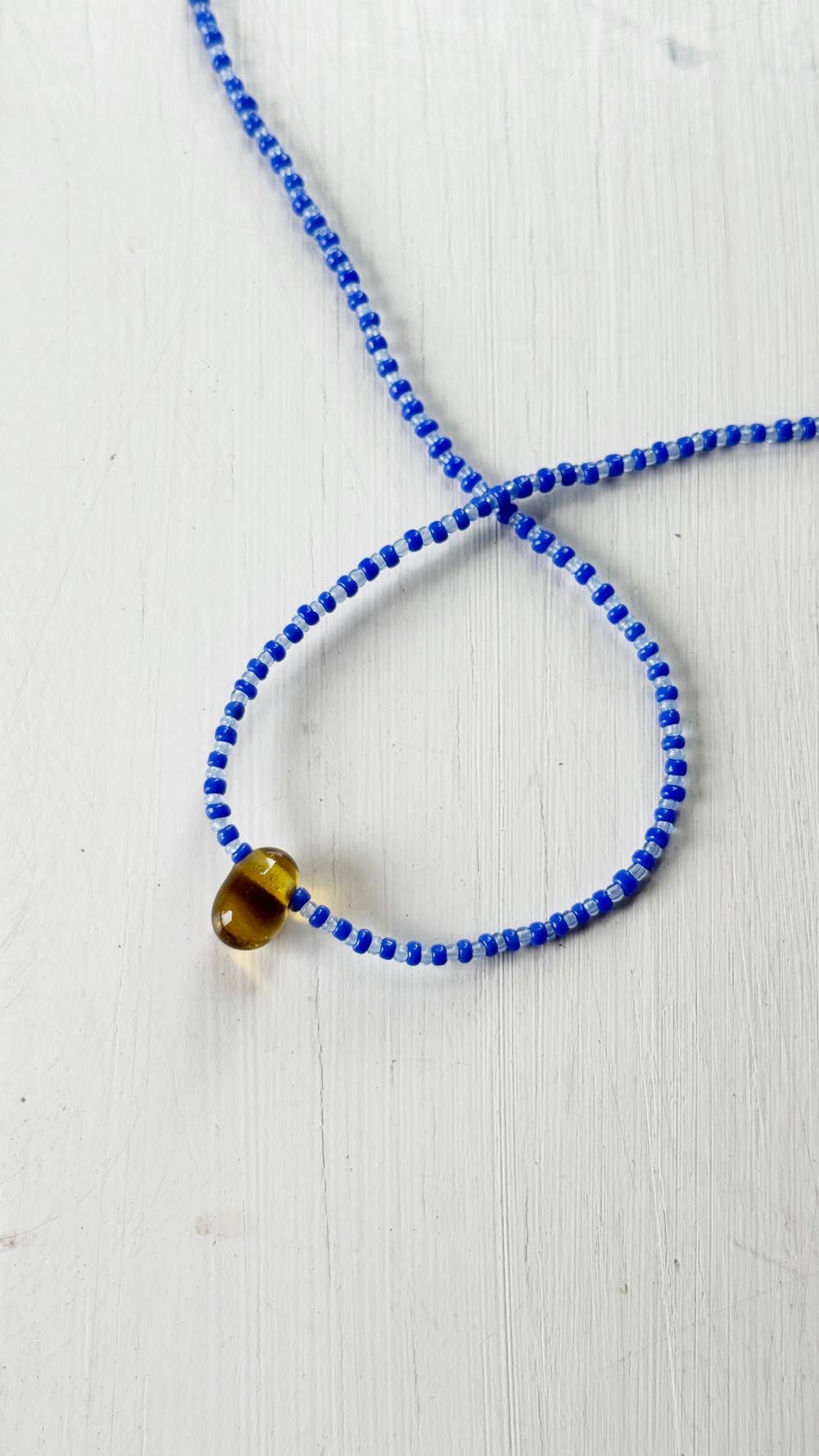 Glass Pendant Necklace - Amber Glass: Length - 15"