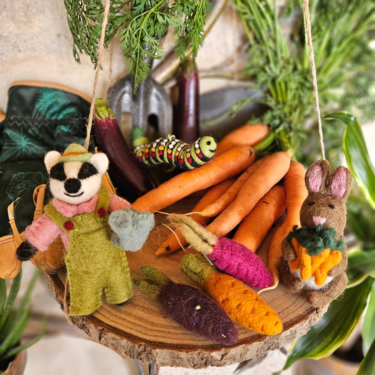 Handmade Felt Gus the Gardening Badger Ornament