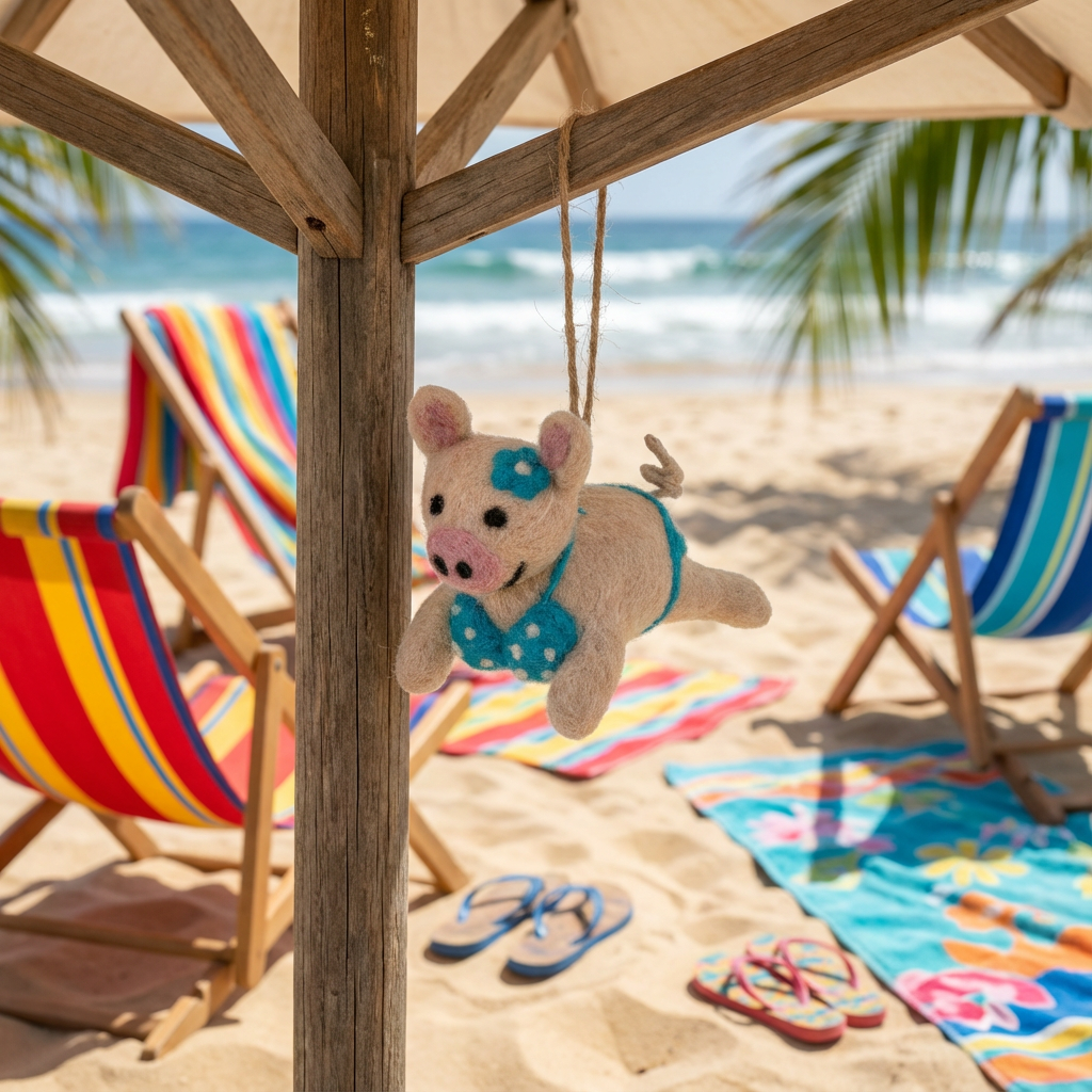 Handmade Felt Babe Beach Piggy Sealife Ornament