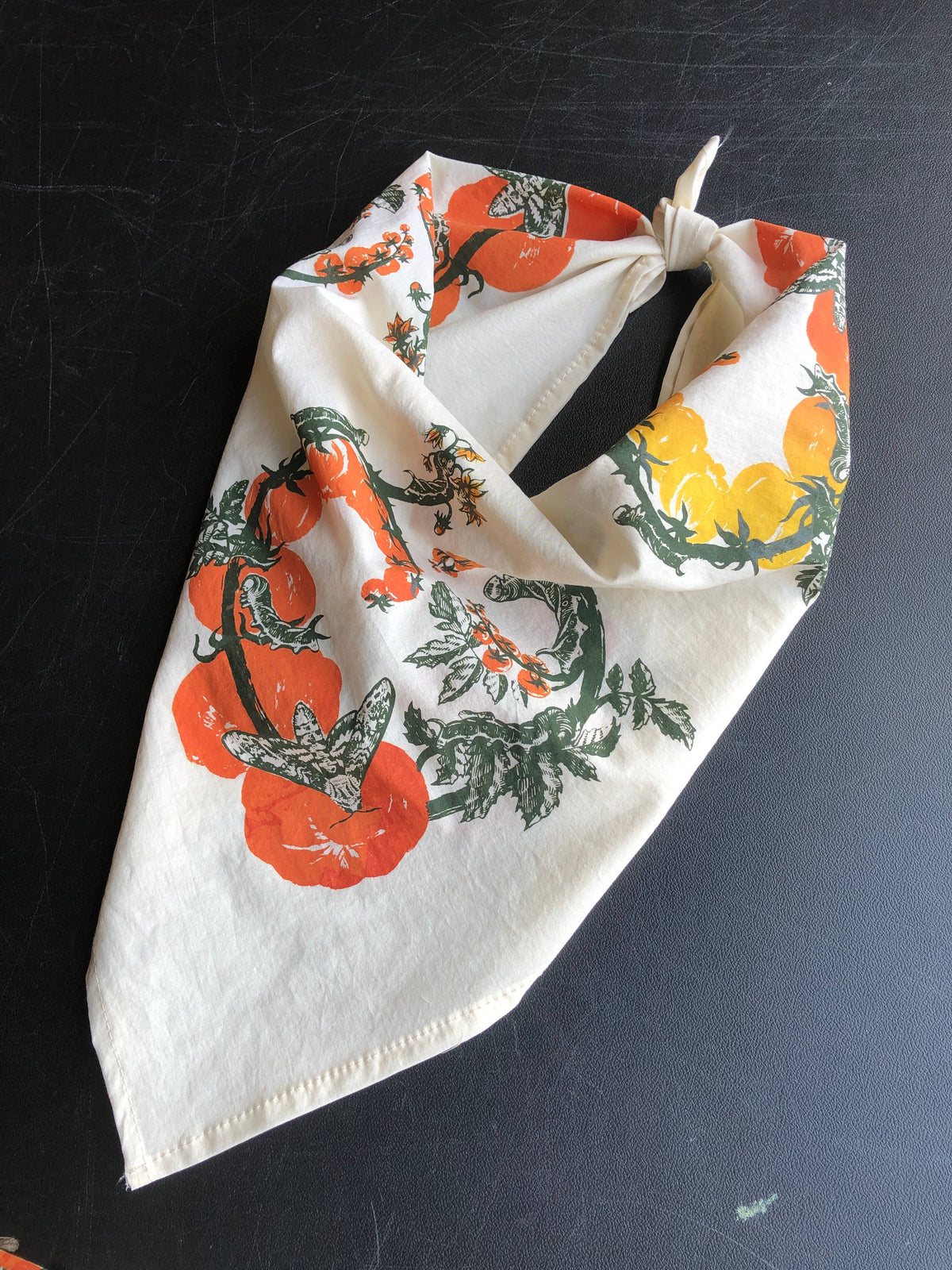 Tomato Bandana Ivory -Cotton Scarf with Caterpillars