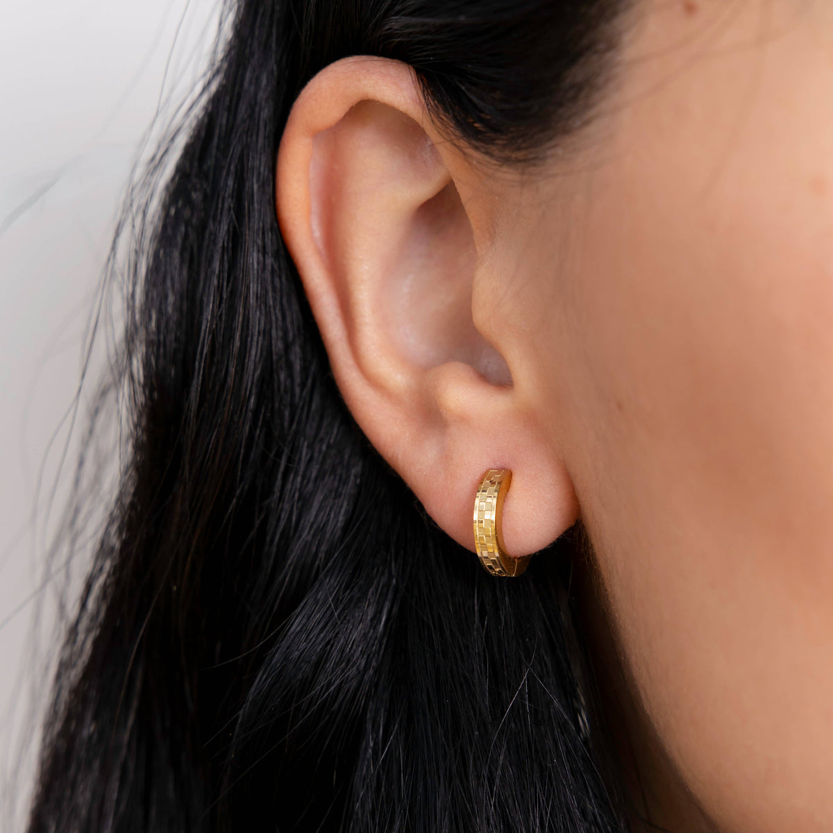 Checkered Waterproof Gold Huggie Earrings