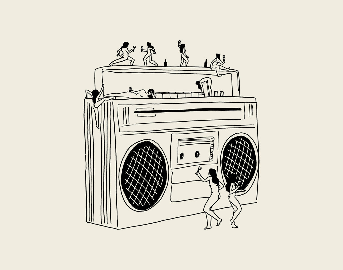 "Boom Box" Vintage Music Illustration Wall Art Print: Medium