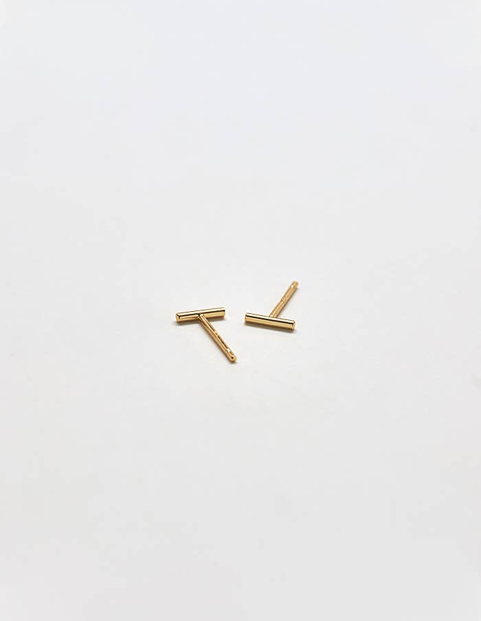 Gold Vermeil Mini Bar Stud Earrings - Jewelry