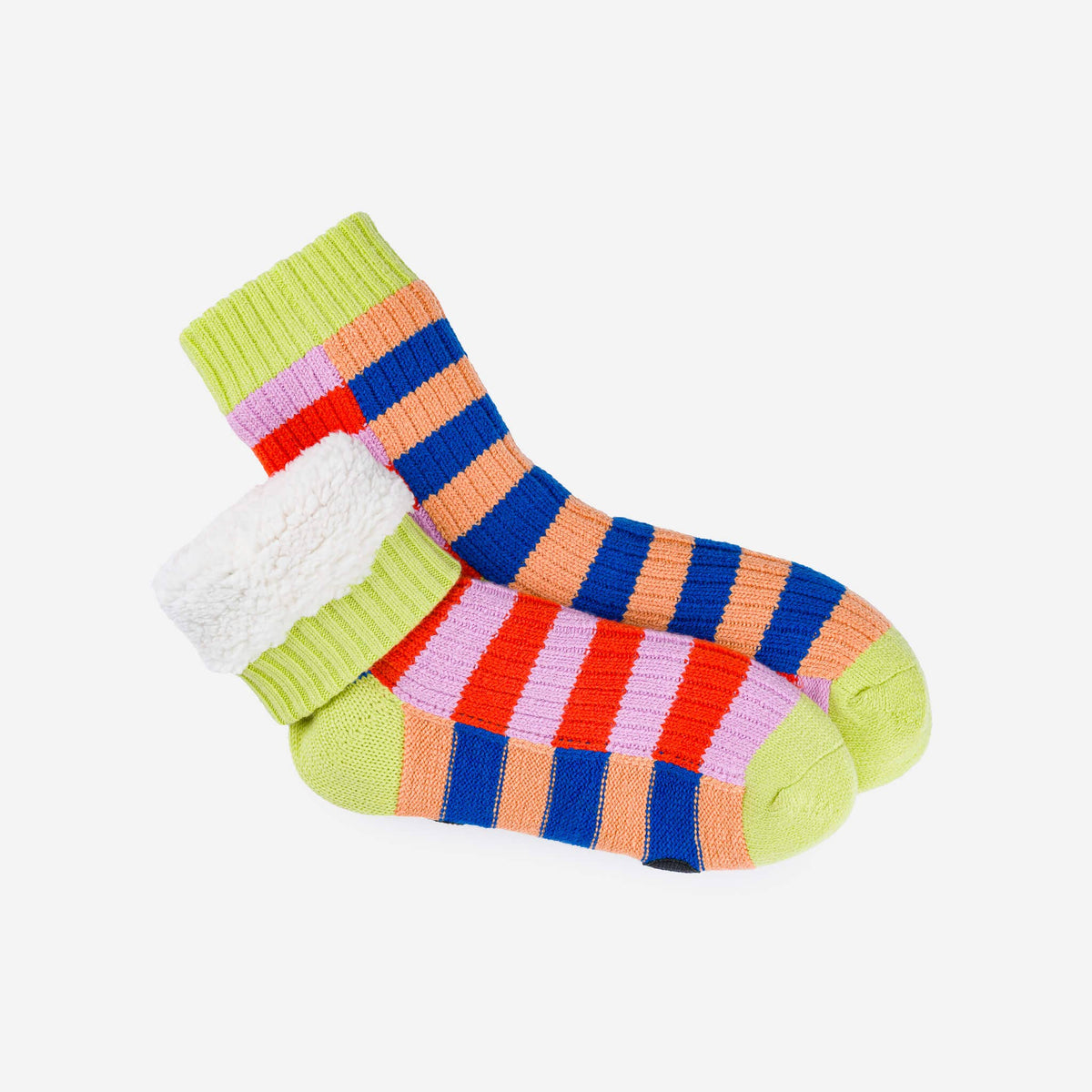 Super Stripe Knit House Socks: Cobalt Flame / S/M - W 6-9<br>M 5-7.5