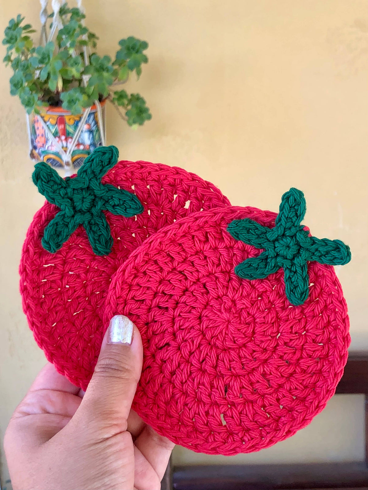 Crochet Tomato Cotton Coaster Set