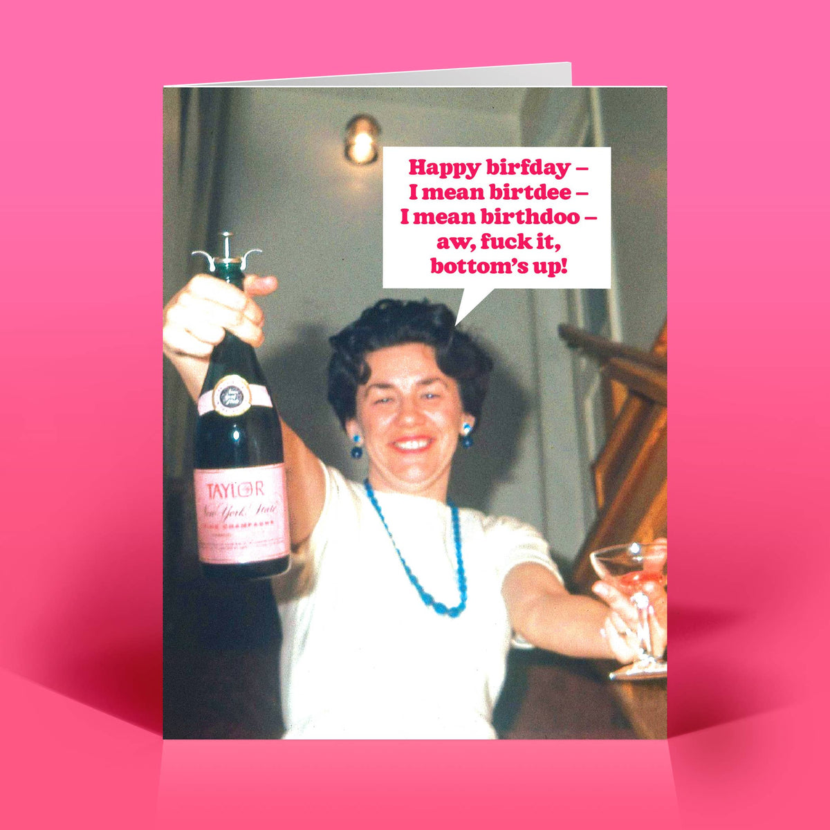 Funny Birthday Card – BOTTOMS UP! – Vintage Sassy Humor