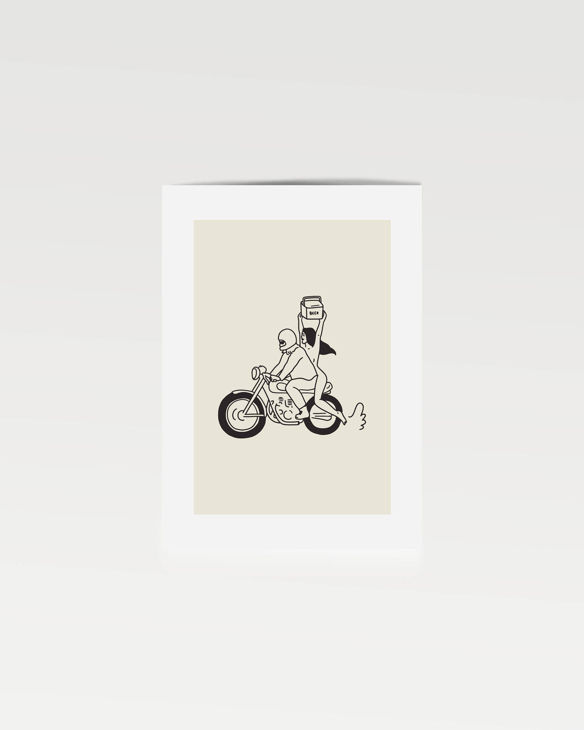 "Beer Run" Minimal Motorcycle Wall Art Retro Home Decor: Medium