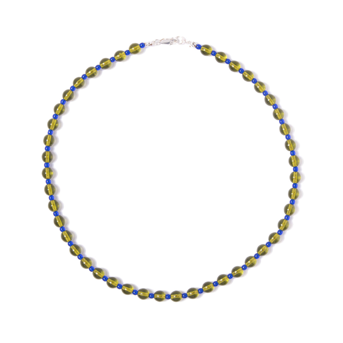 Olive + Cobalt Glass Beaded Necklace: 18"