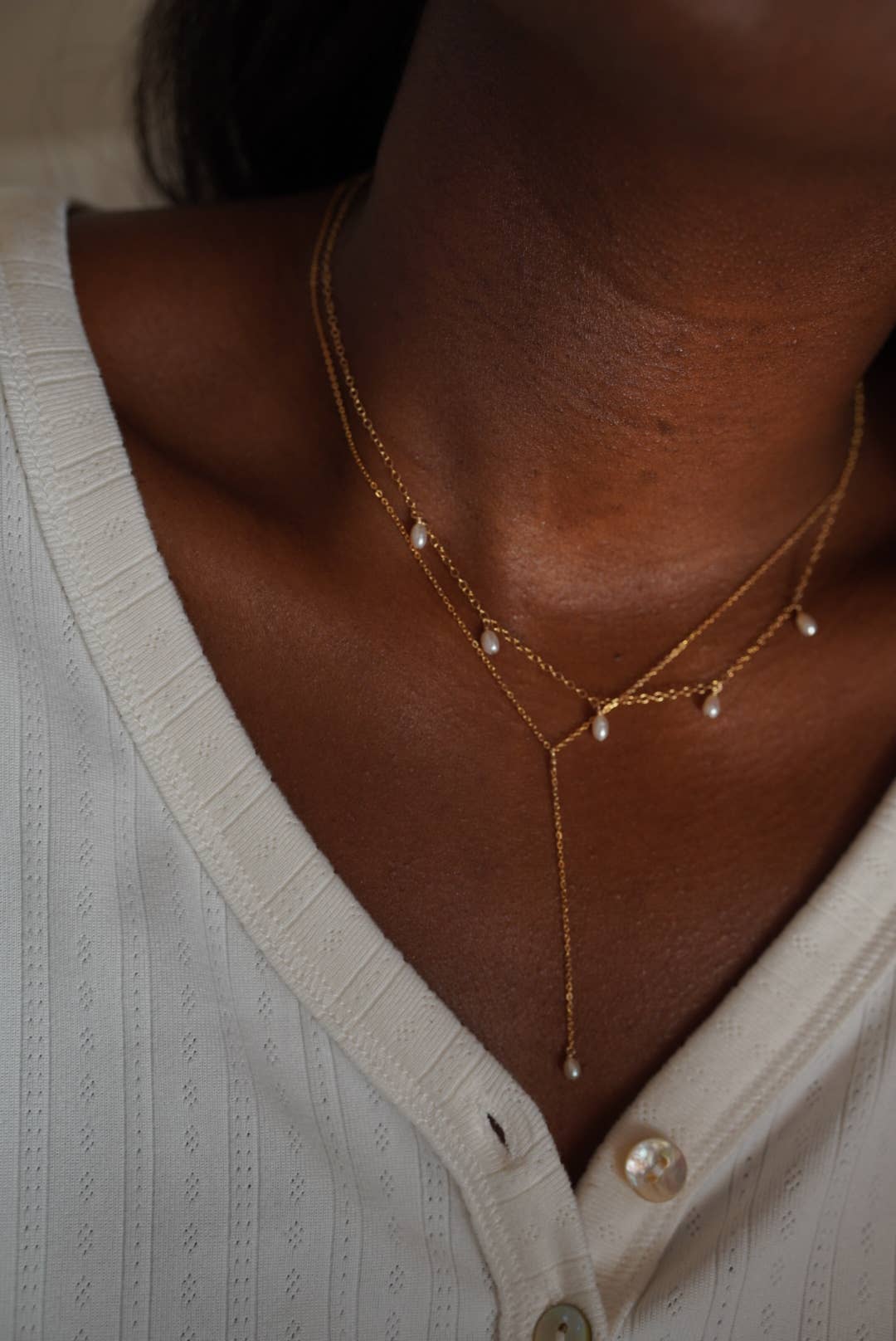 Dainty Pearl Lariat 
