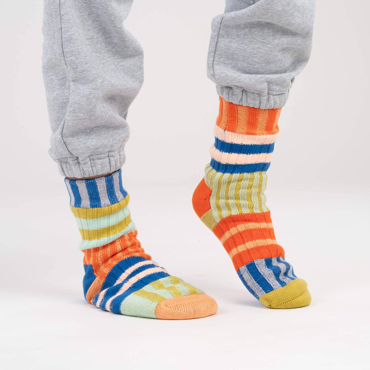 Patchwork Stripe House Socks: Rainbow (L/XL)