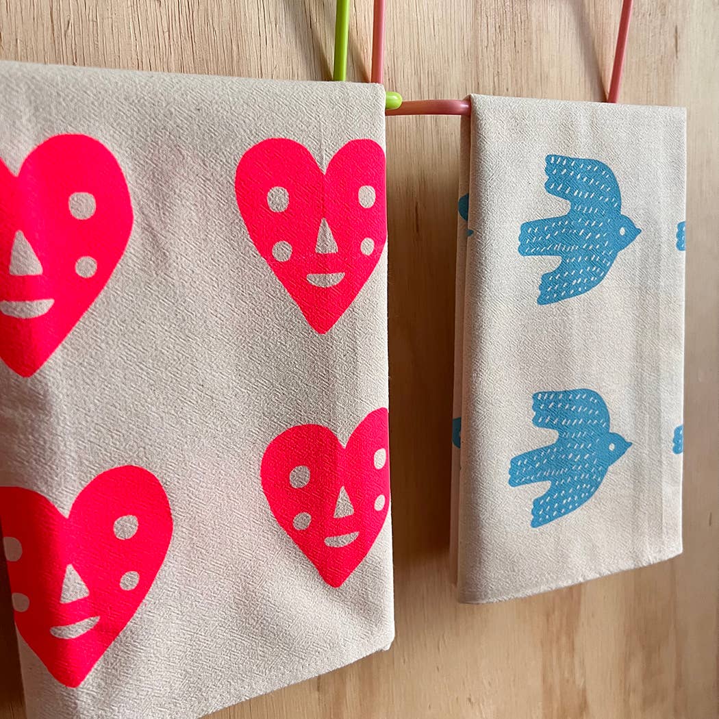 Heart screenprinted tea towel